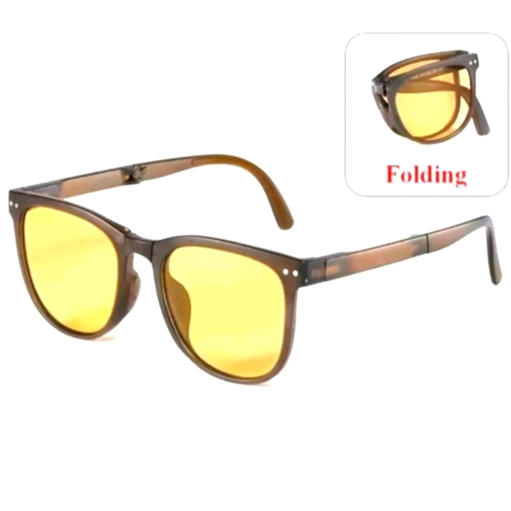 Brown Unisex Folding Sunglasses with Yellow Lenses